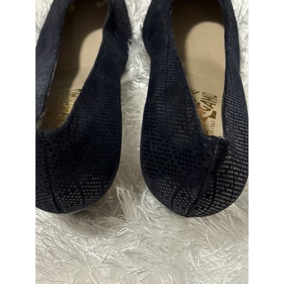 Women's Vintage Salvatore‎ Ferragamo Black Blue Reptile Print Leather Heel Pumps - Picture 3 of 6